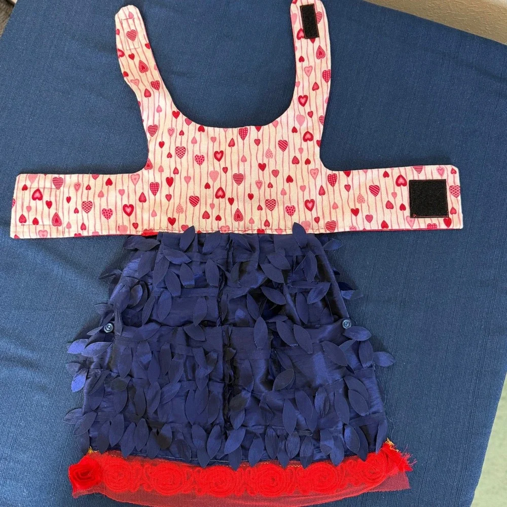 Dog Dress Small Red Navy Heart Print‎ Rosette Handmade Formal Miss Zoey's Closet